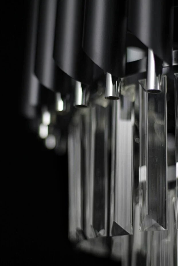 Palmira 75x35 Cm Kristal Taşlı Lüks Yemek Masası Üstü Avize 6'lı - (SİYAH-KROM)